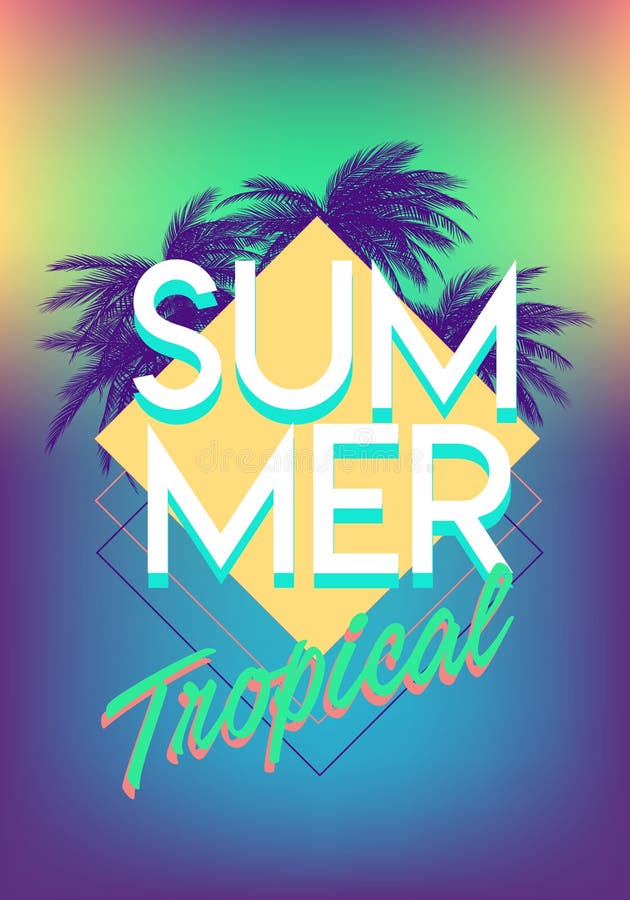 Summer Tropical Backgrounds with Palms, Sky and Sunset. Summer Poster ...