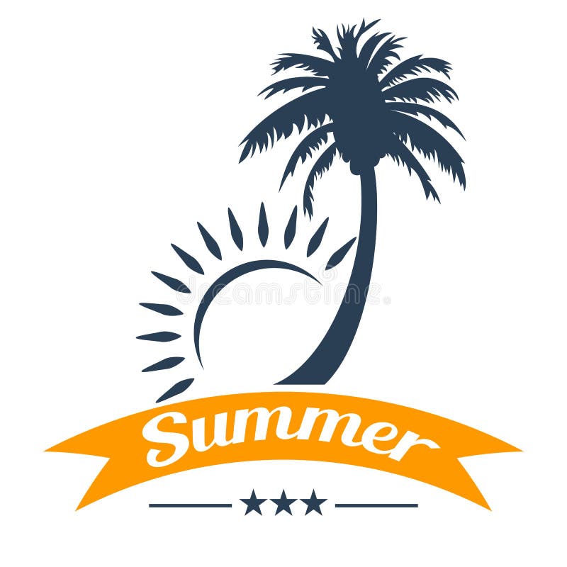 Summer tropical palm tree and sun vector illustration