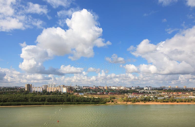 Summer urban landscape with clouds. Omsk. Russia.