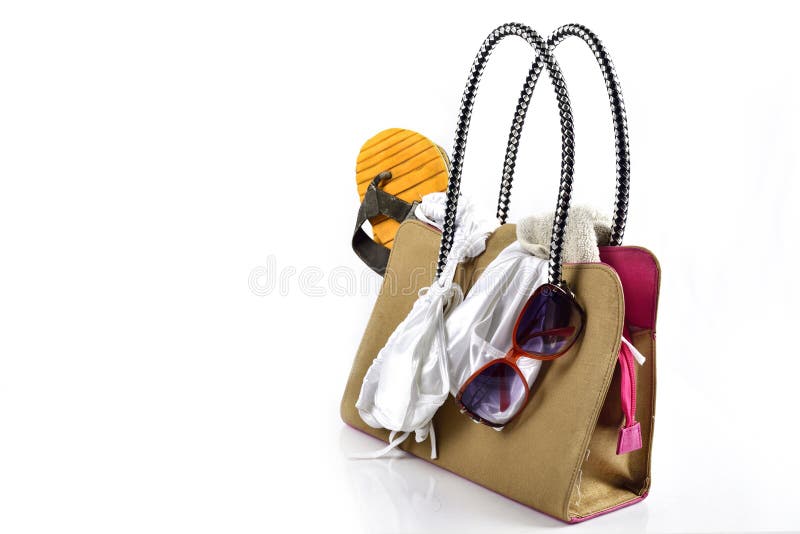 Summer Vacation Beach Bag with Beach Accessory Stock Image Image of