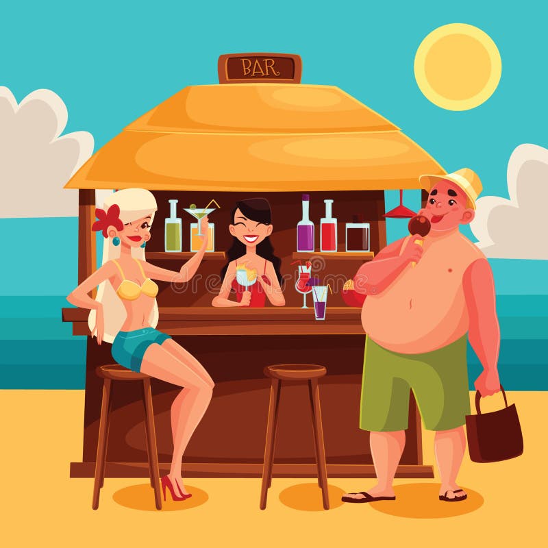 Summer Vacation  A Beach  Bar By The Sea Stock Vector 