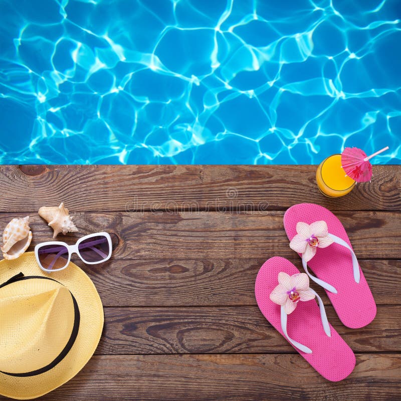 Sandals by the Swimming Pool Stock Image - Image of pool, bath: 6402583