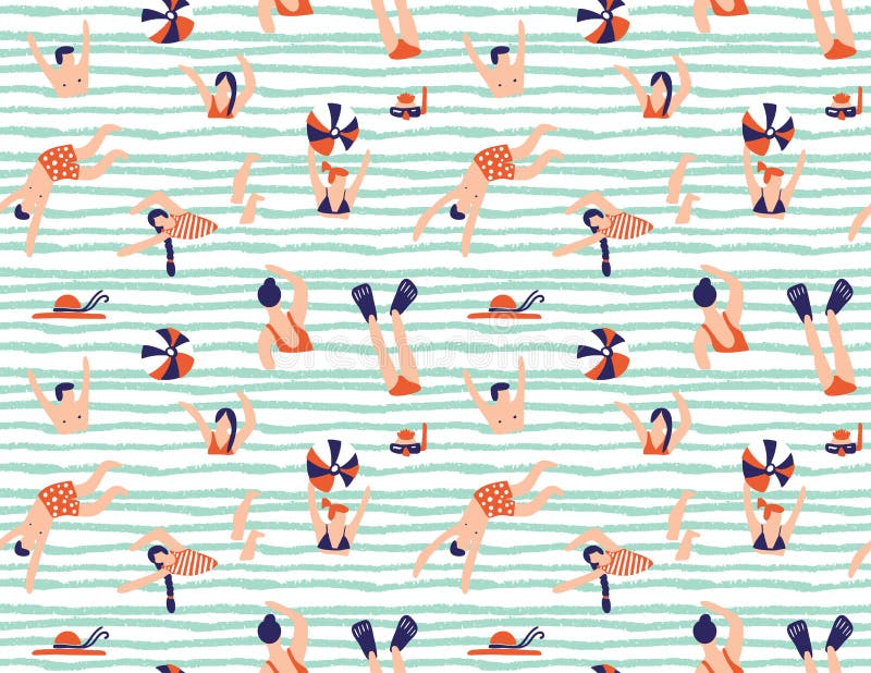 Summer vector seamless pattern. People swimming in the sea. Summer seamless pattern. People swimming in the sea. Vector illustration with swimmers vector illustration Summer vector seamless pattern. People swimming in the sea. Summer seamless pattern. People swimming in the sea. Vector illustration with swimmers vector illustration