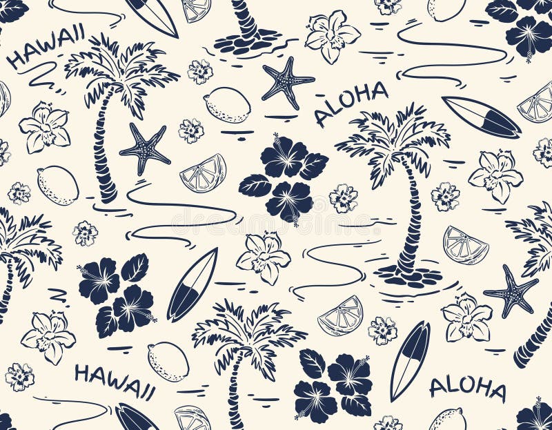 Summer Vibes with Island tropical , Ocean and sail boat Seamless pattern Vector Illustration