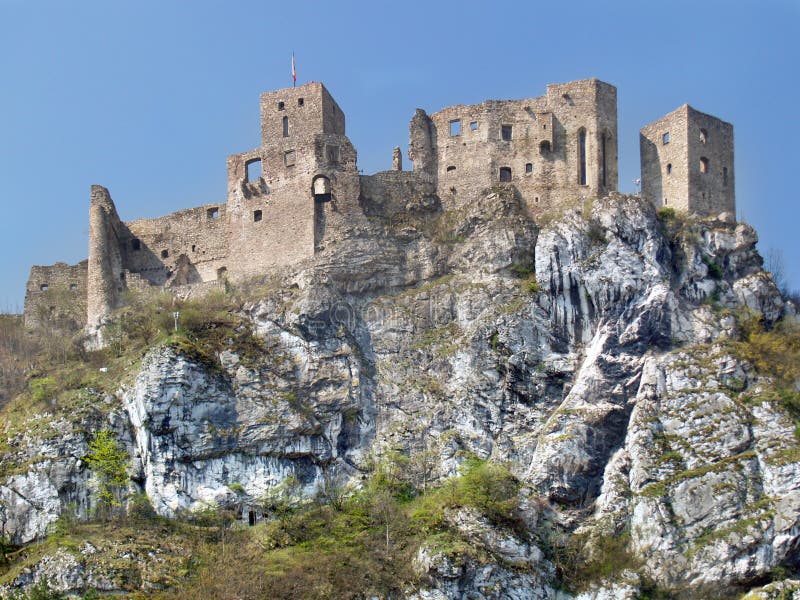 Summer view of ruined Strecno Castle