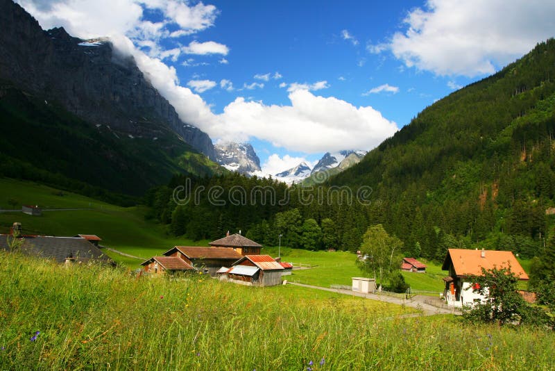 Summer village of swiss alps