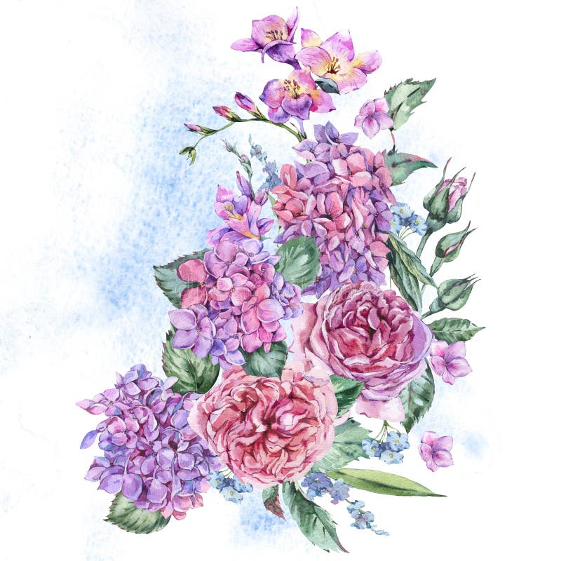 Download Summer Watercolor Vintage Floral Bouquet With Blooming ...