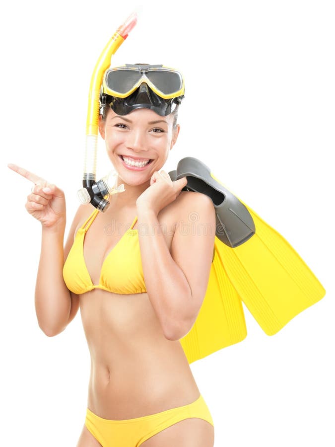 Summer woman with snorkeling mask and flippers