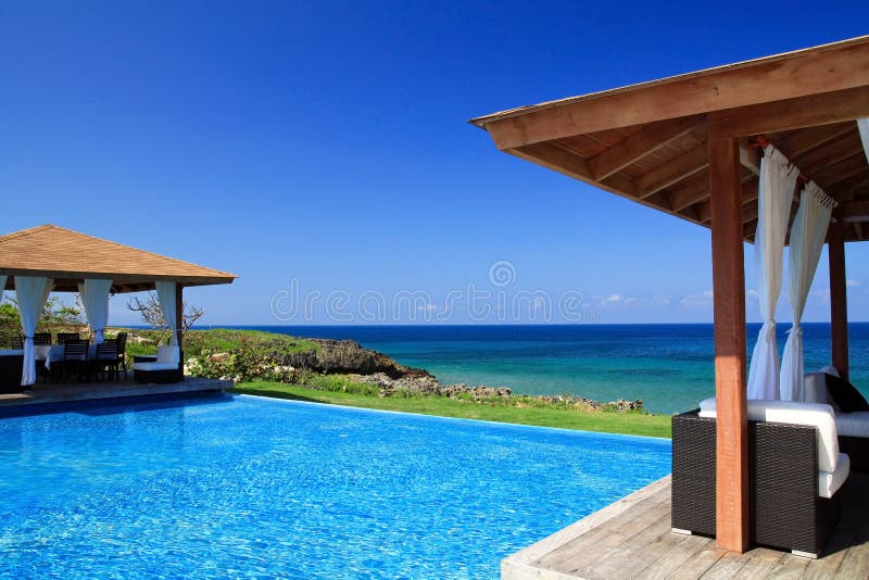 Summerhouses with swimming pool near ocean