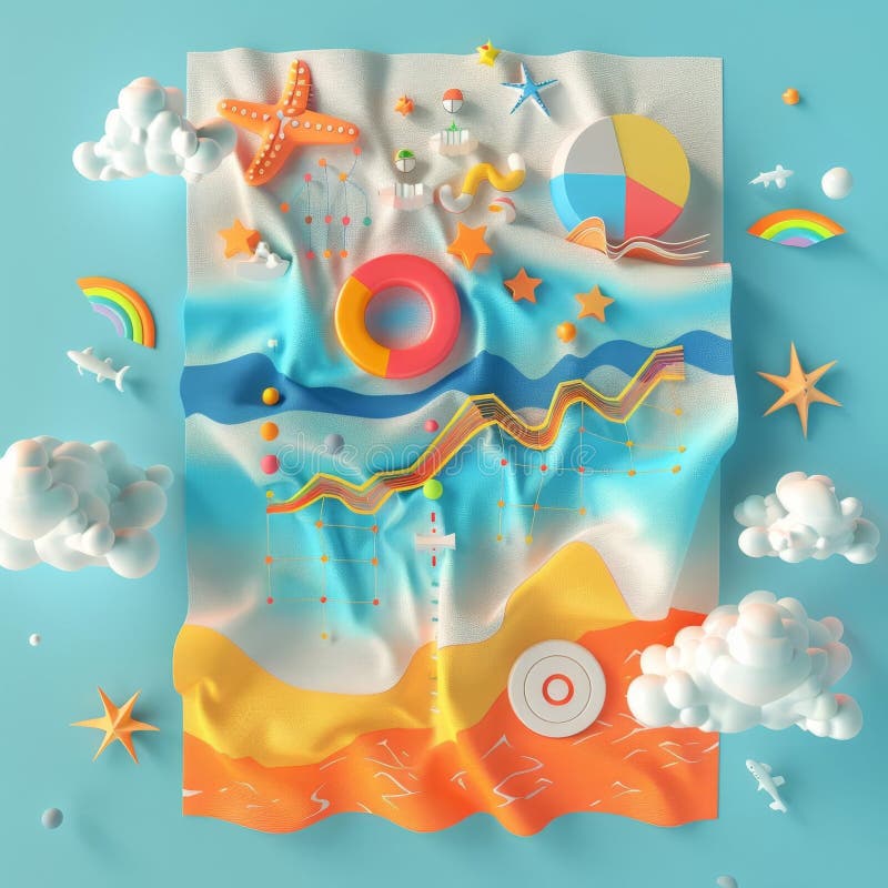 Redare 3d în rezumat a unui prosop de plajă imprimat cu vizualizări dinamice ale datelor royalty free illustration