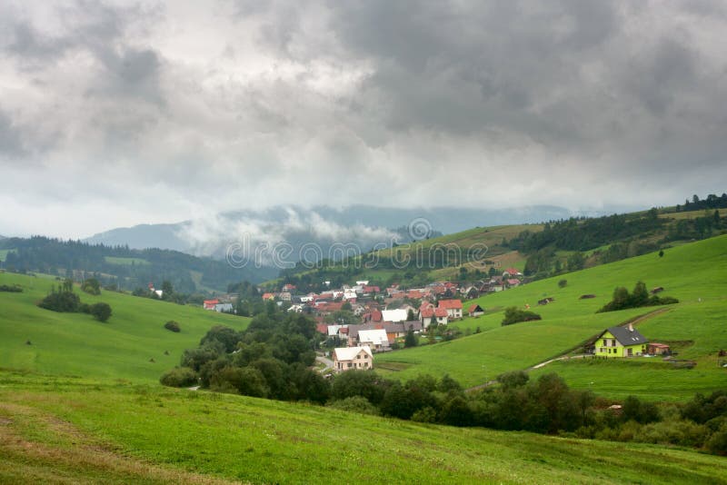 Summertime rural landscape - view at the village Pribis, Slovakia