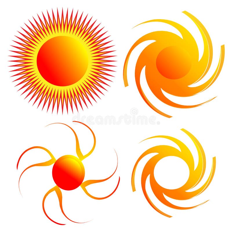 Illustration of sun like logos on white background