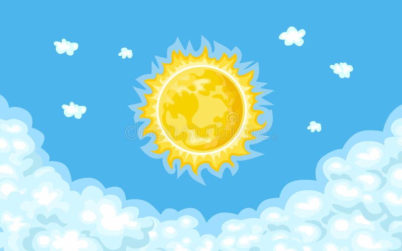 Sun in the Blue Sky and White Clouds. Vector Illustration of a Sunny Day or  Morning Stock Vector - Illustration of baby, cute: 159802224