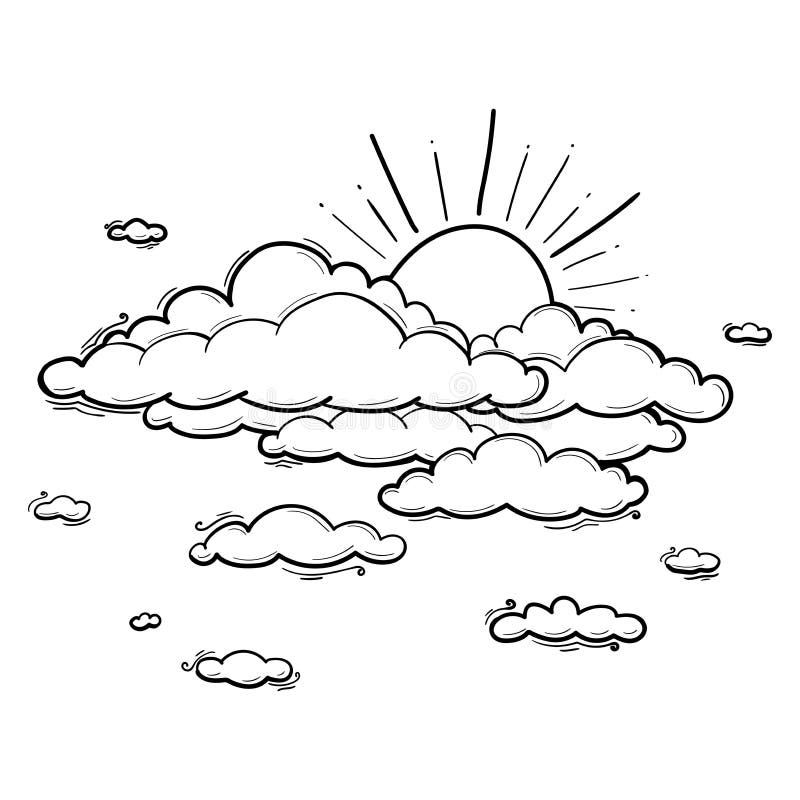 Sun And Cloud Drawing In Engraving Outline Style Vector Illustration Stock Vector