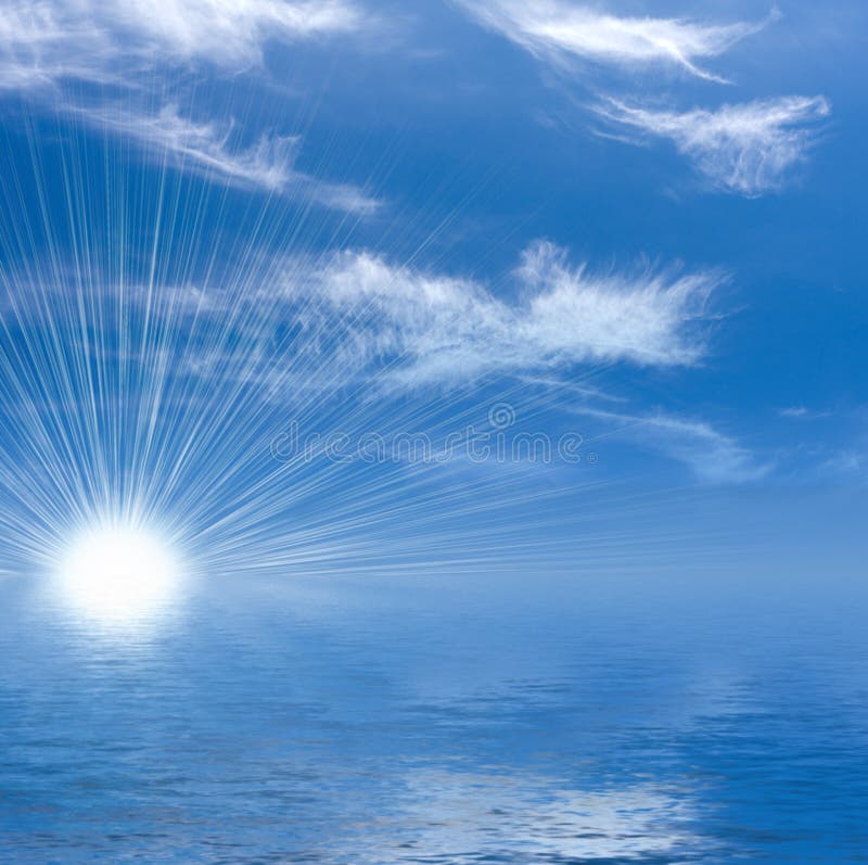 Sun and clouds on blue sky