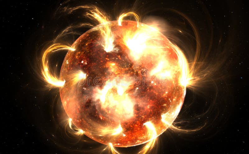 Sun com corona Tempestade solar, alargamentos solares