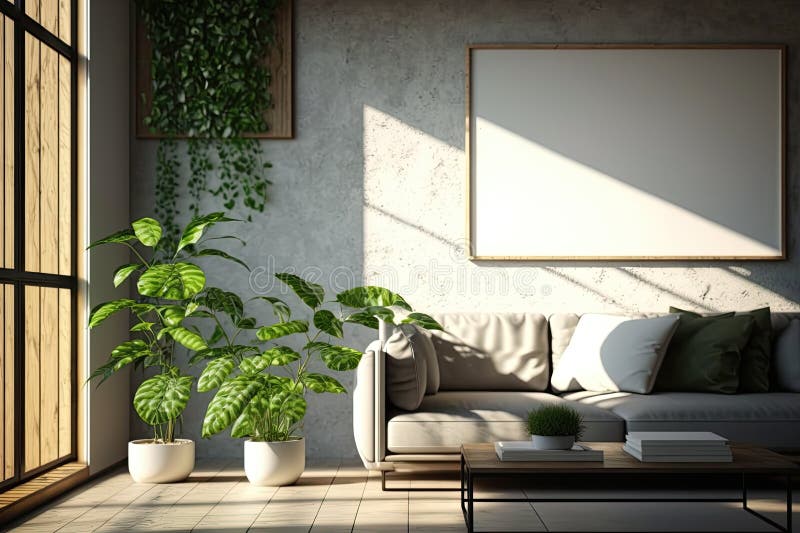Sun Coming through Green Plants in a Living Room Stock Illustration Illustration of living