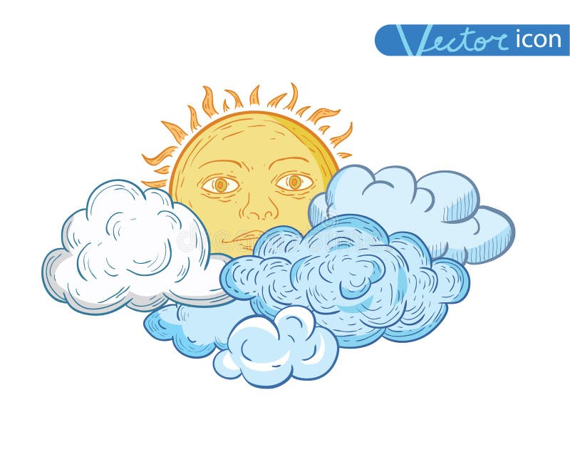 Sun con la colección dibujada mano del garabato de las nubes ilustración del vector Sun con la colección dibujada mano del garabato de las nubes ilustración del vector