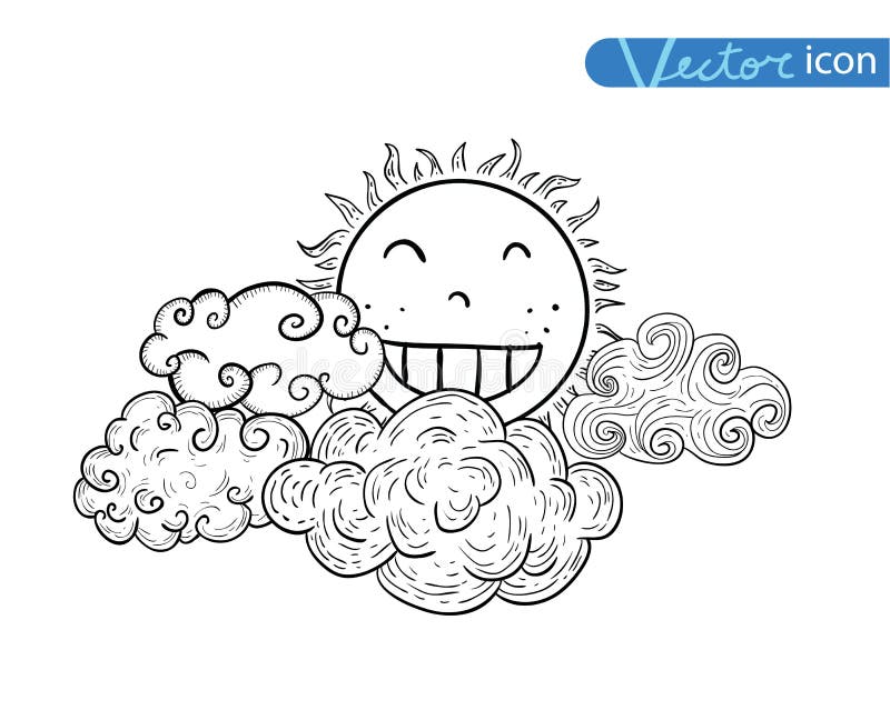 Sun con la colección dibujada mano del garabato de las nubes stock de ilustración Sun con la colección dibujada mano del garabato de las nubes stock de ilustración