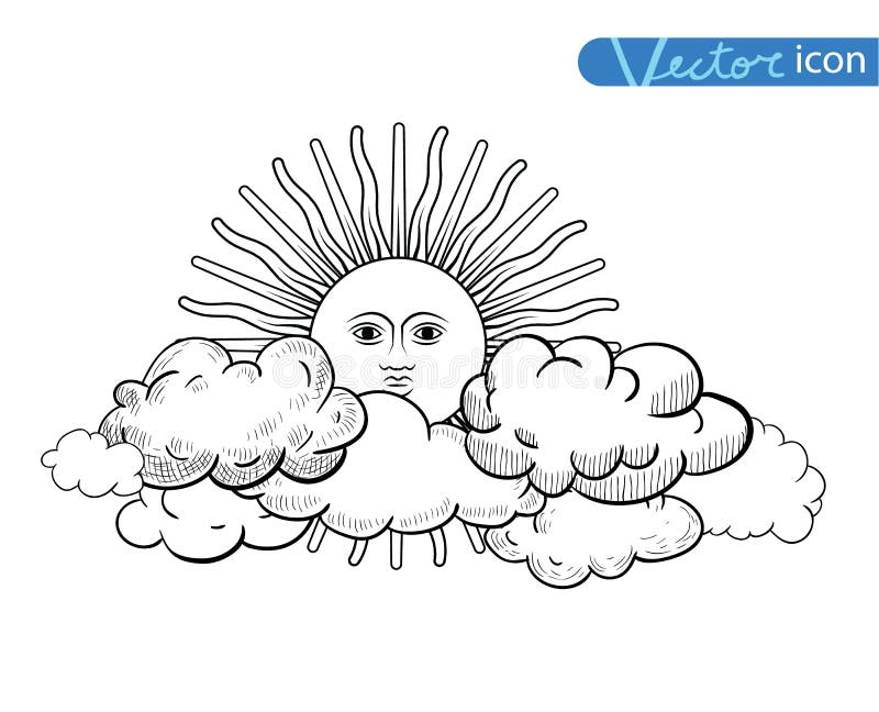Sun con la colección dibujada mano del garabato de las nubes stock de ilustración Sun con la colección dibujada mano del garabato de las nubes stock de ilustración
