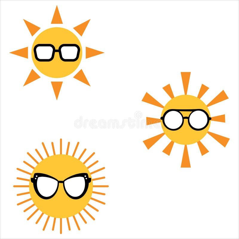 Sun Design. Collection of Sun. Sun with Cooling Glass Stock Vector