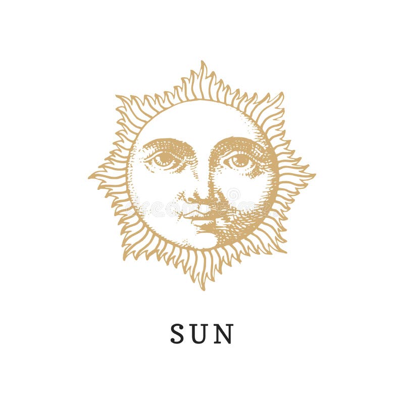 The Sun, disegnato a mano nell'incisione dello stile Illustrazione del grafico di vettore retro illustrazione di stock