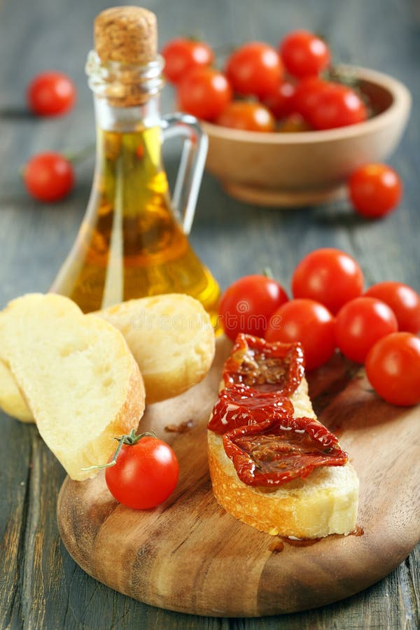 Sundried Tomatoes on a Piece Ciabatta. Stock Image Image of bread