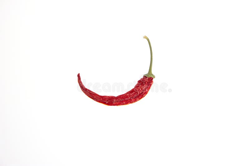 Sun dried whole red hot chili pepper floating studio shot isolated on white