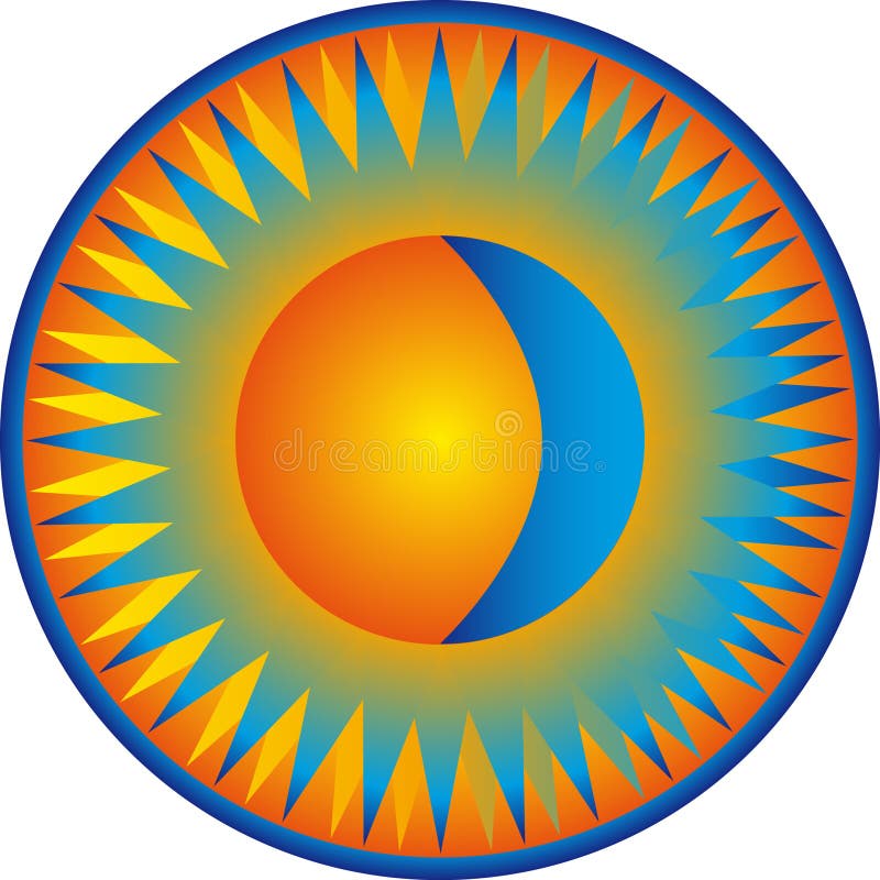 Disco solar e lua crescente numa imagem.