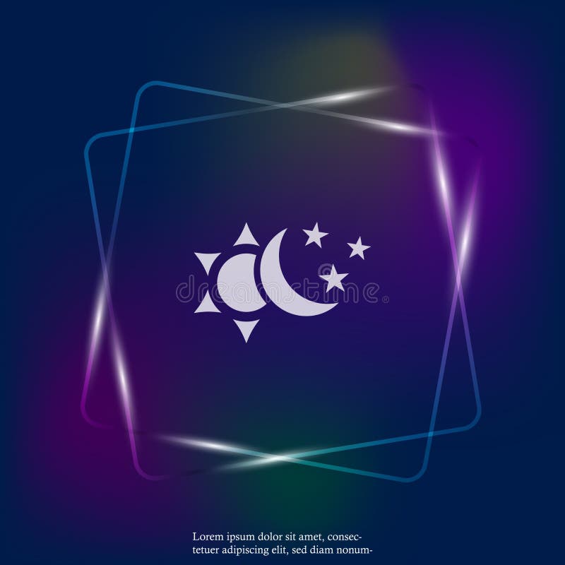 Sun e luna con l'icona leggera al neon di vettore delle stelle Il simbolo di Th royalty illustrazione gratis Sun e luna con l'icona leggera al neon di vettore delle stelle Il simbolo di Th royalty illustrazione gratis