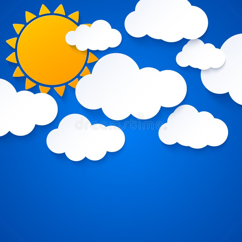 Sun e nuvens no fundo do céu azul ilustração stock Sun e nuvens no fundo do céu azul ilustração stock