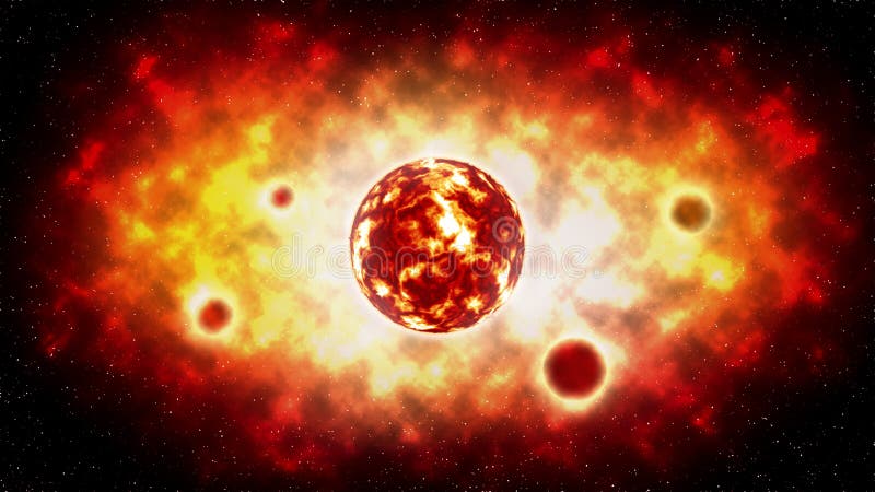 The sun explosion and planet on space . illustration