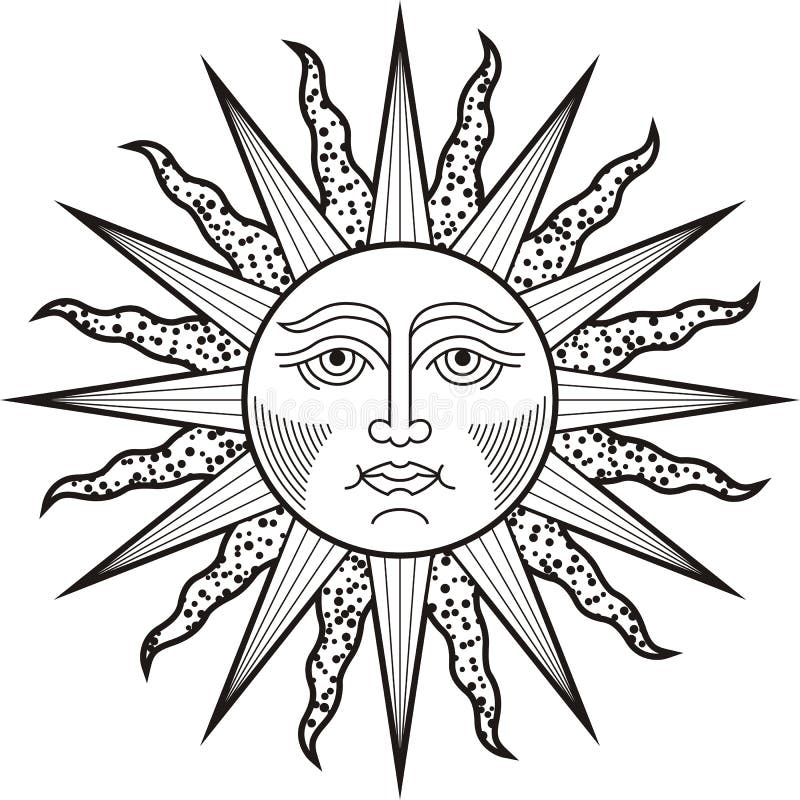 Sun Face Black White Tattoo Stock Vector - Illustration Of Astral,  Decoration: 153658418