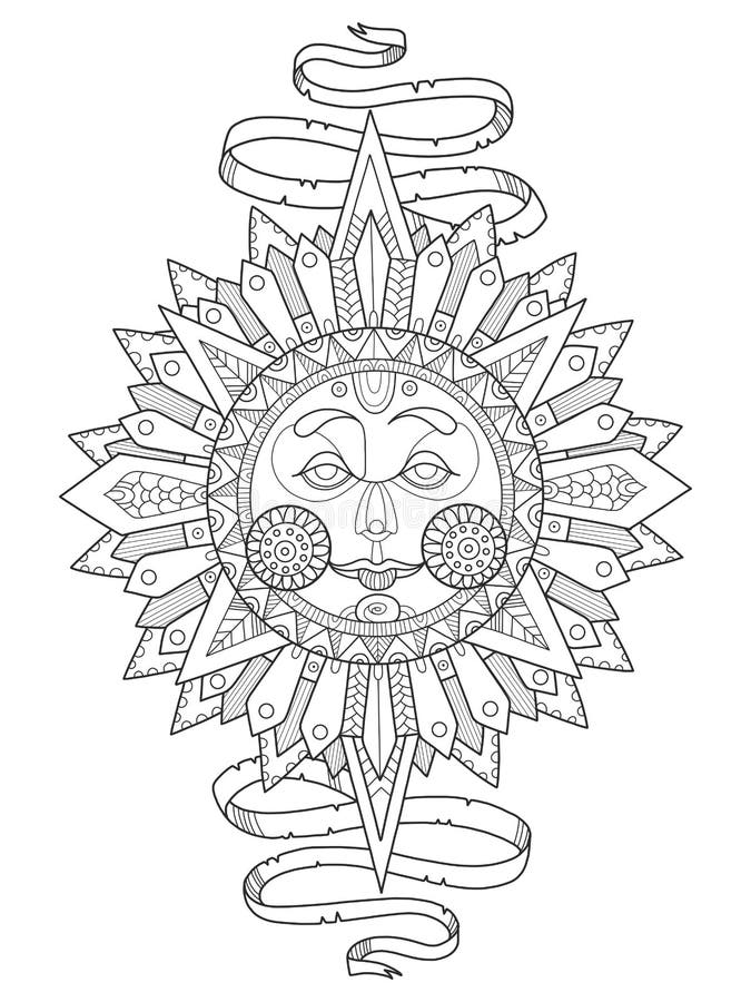 Sun with face coloring book vector illustration