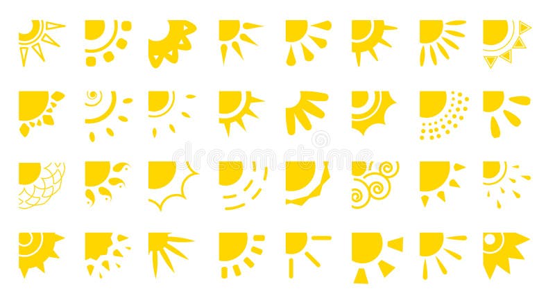 Sun flat icon corner ray day summer web vector set