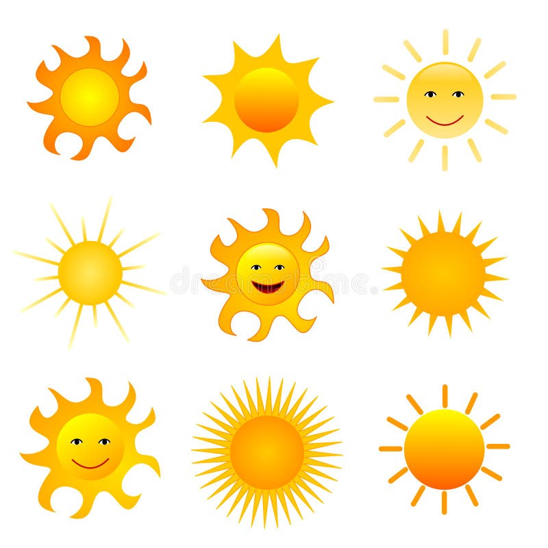 Sun icon set stock illustration. Illustration of smiling - 33698211