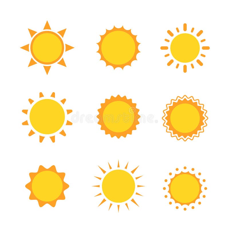 Sun icon sign set collection flat symbol, Vector illustration