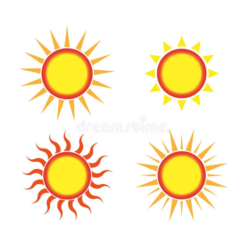 Sun Icons on Light Background. Cartoon Sun Icons. Vector Illustration ...
