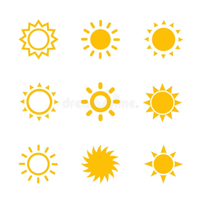 Sun icons set on white stock vector. Illustration of contour - 96932878