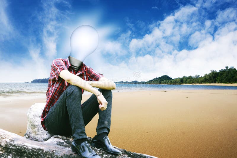 The Sun in Lamp Man on Landscapes Background 2 Stock Image Image of