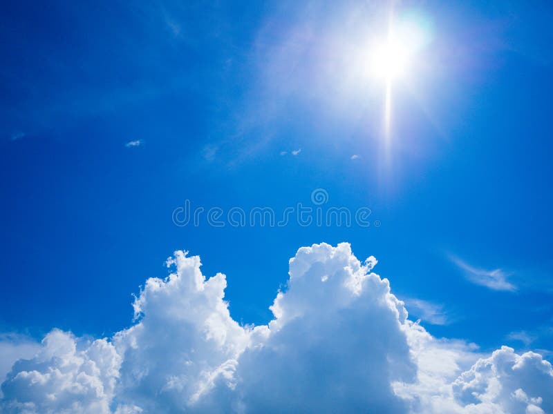 Sun light with blue sky and white clous with grain