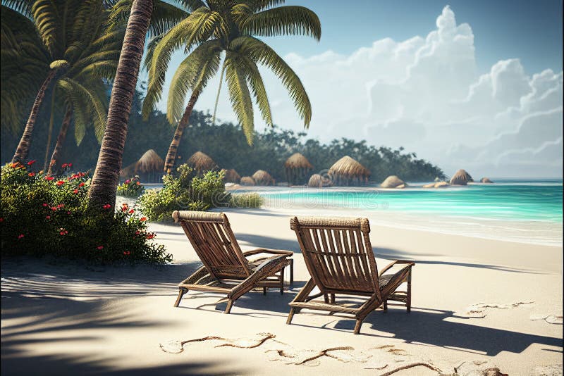 Sun Loungers on a Picturesque Tropical Beach. AI Generated. Stock Image ...