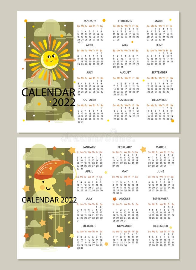 Solar Calendar 2022 Sun. Month. Calendar 2022. Vector Calendar Template For Planners Notebook,  Business Project. Stock Vector - Illustration Of Week, Solar: 230897864