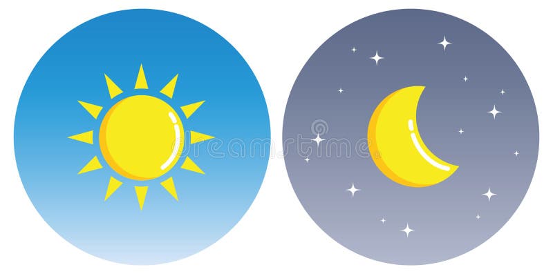 Sun and Moon with Clouds in Circle Day and Night Concept Stock Vector