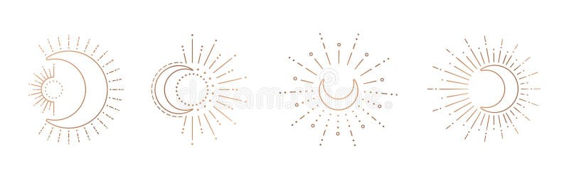 Sun And Moon Line Art Clipart Outline Sun Logo Moon Tattoo Stock Vector Illustration Of Exploding Contour