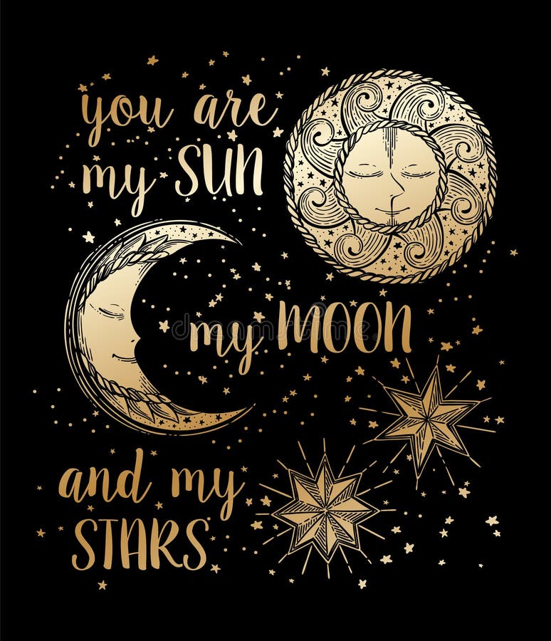 Sun, Moon and Stars stock vector. Illustration of love - 86435937