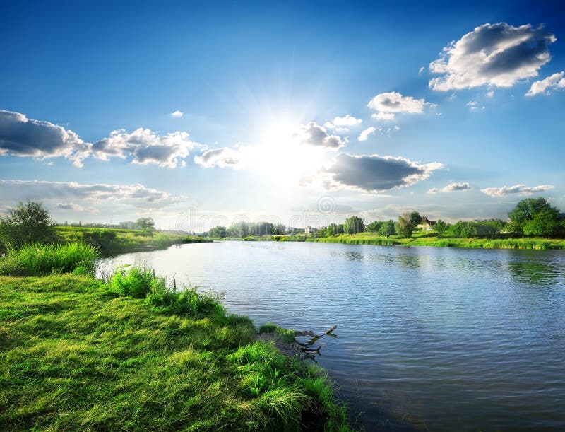 Sun over river stock image. Image of blue, ecology, river 52794237