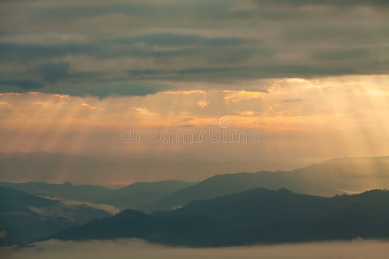 Sun ray shining over mountains at Pai, Maehongson, Thailand