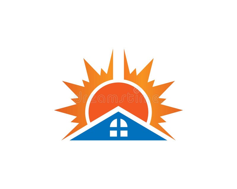 Sun Rays home logo icon flat design template. stock illustration