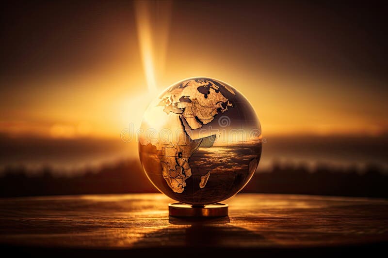 Sun Rises Over Globe, Casting Golden Light and Illuminating the World